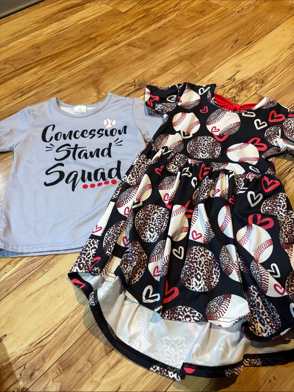 Girls Black Baseball & Heart Print Dress and shirt